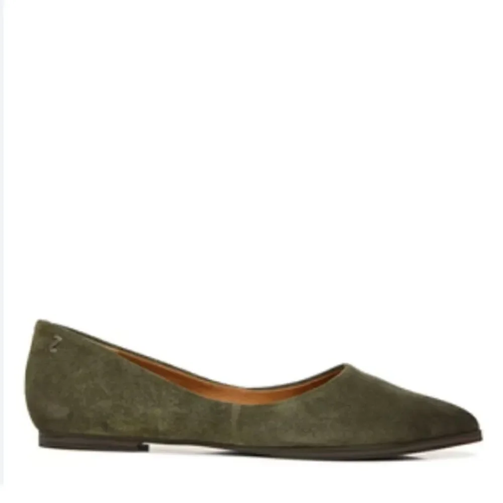 Zodiac Hill Pointy Toe Flat in Dark Olive